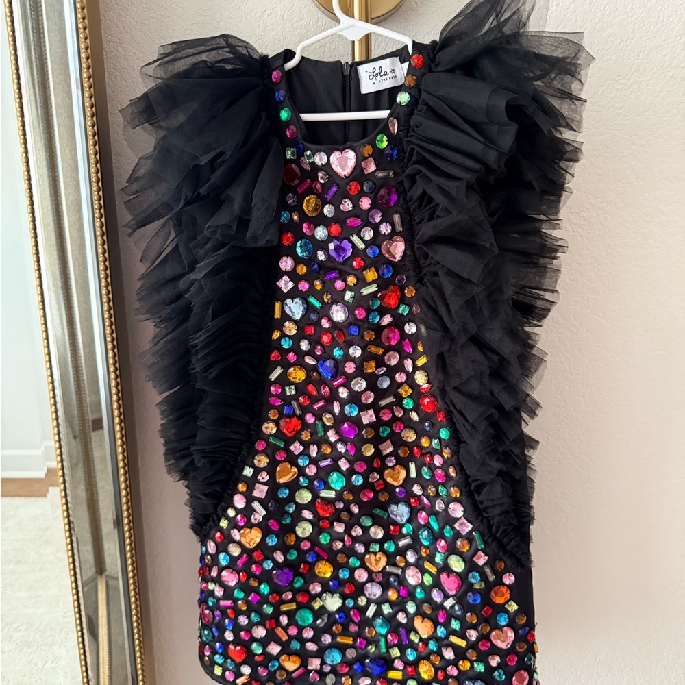 Lola and the Boys Black Gemstone Tulle Ruffle Girls' Formal Dress